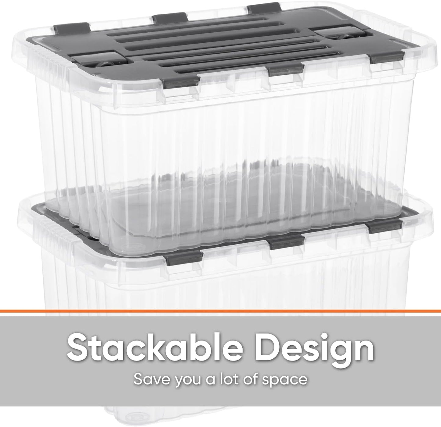 Superio Storage Bins with Lids, Clear Plastic Containers for Organizing, Stackable Totes, BPA Free, Odor Free, Organizer Boxes for Home, and Dorm (2 Pack, 15"x10"x10.25")