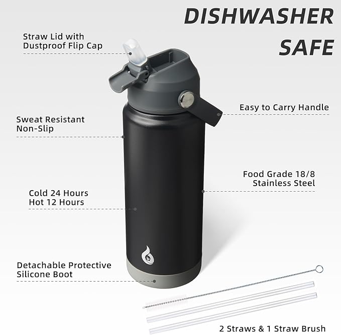 BJPKPK Water Bottle with Straw Lid, 24oz Vacuum Insulated Water Bottles - Image 3