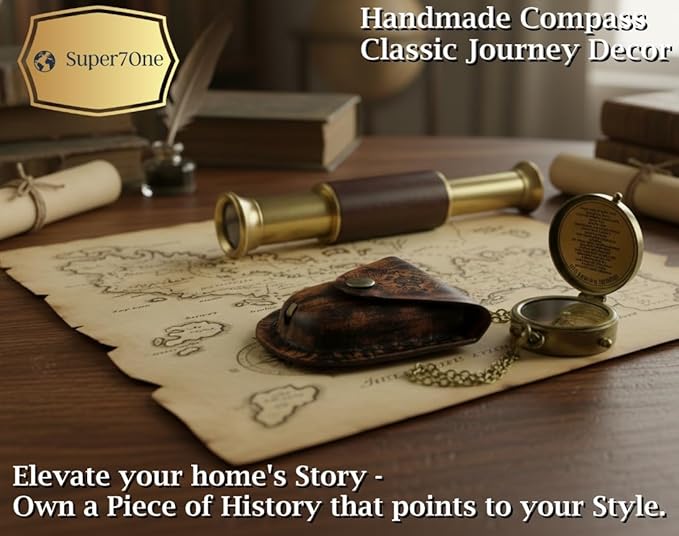 Handmade Antique Vintage Brass Compass | Exquisite Nautical Compass | Home - Image 5