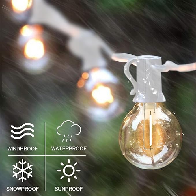 SUNTHIN Outdoor White String Lights, 27FT White Patio Lights - Image 3
