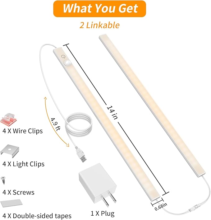 14" Slim USB Plug-in LED Motion Sensor Light Indoor, Bright & Dimmable Under - Image 5