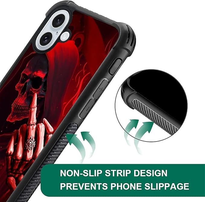 for iPhone 16 Plus Case, Gestures Funny Skull Pattern Graphic Design Girl Boy - Image 6