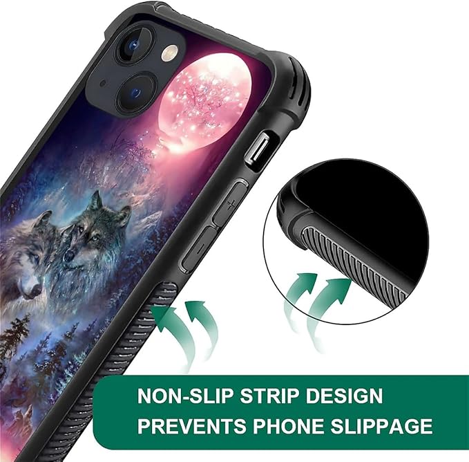 for iPhone 13 Case, Star Two Wolfs Howling Pattern Graphic Design Girl Boy Soft - Image 4