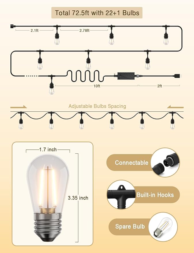 XMCOSY+ Outdoor String Lights, Smart Patio Lights 72.5Ft, APP WiFi Control - Image 7