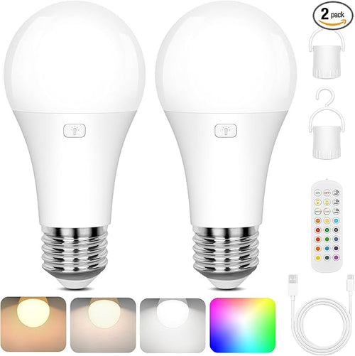 2-Pack A19 Rechargeable Light Bulbs by Yochoice
