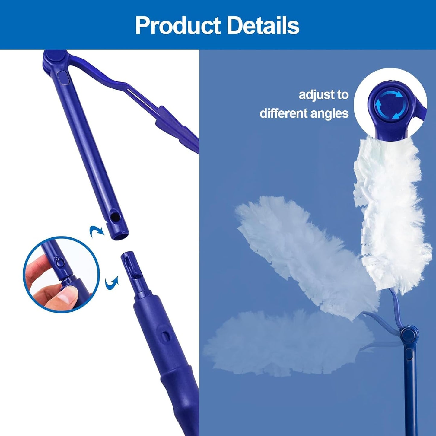 Replacement Handles Compatible with Swiffer Duster Refill, Swiffer Duster Extended Handle,Foldable & Extendable Dust Handle Only(Blue 5pcs)