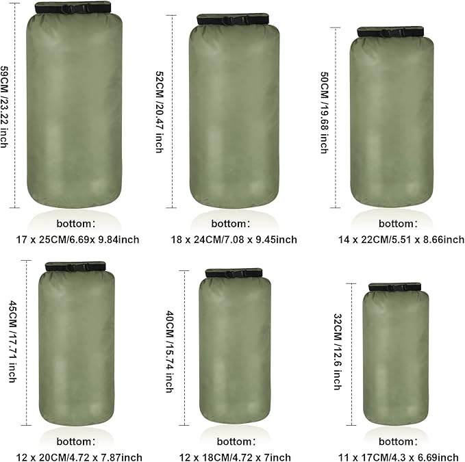 Shappy 6 Pcs Waterproof Dry Bag Set Ultralight Stuff Sack 20/15/10/8/5/3L - Image 2