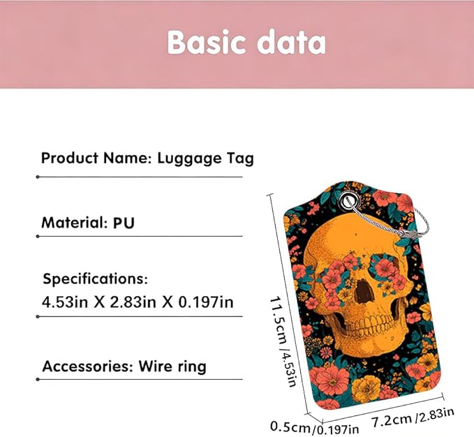 Cinco de Mayo Floral Skull Luggage Tags 2 Pcs, Mexican Fiesta Bag Tags - Image 3