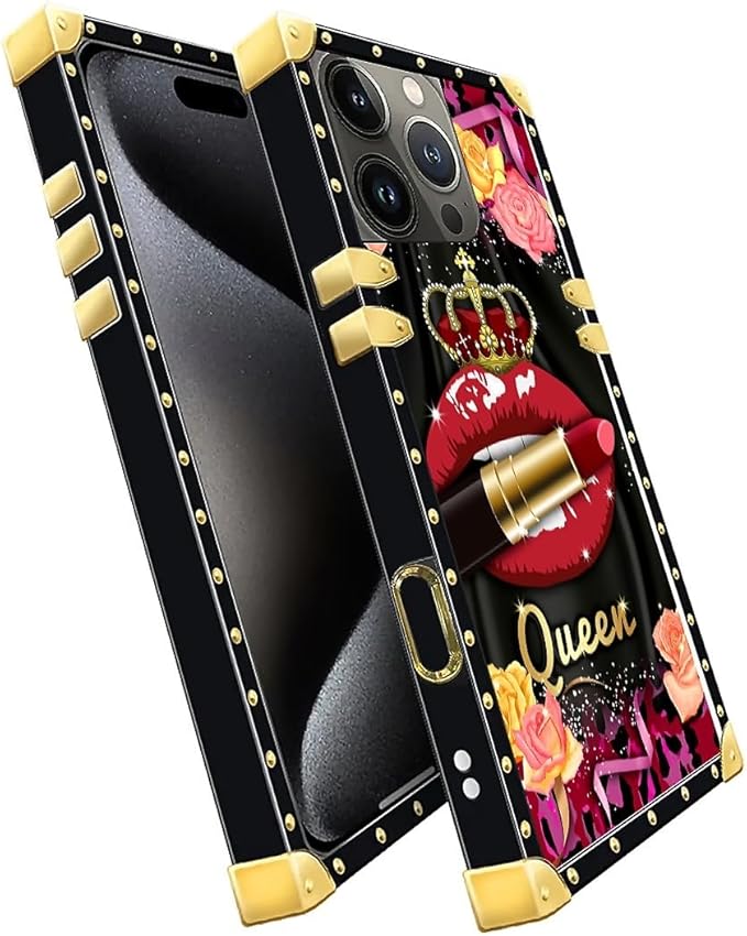 Compatible with iPhone 16 Pro Case, Queen Lip Crown Leopard Print Luxury Golden - Image 3