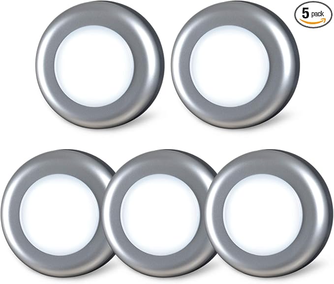 STAR-SPANGLED 5 Pack 2.8” Push Tap Lights, Stick on Touch Puck Lights AAA by STAR-SPANGLED