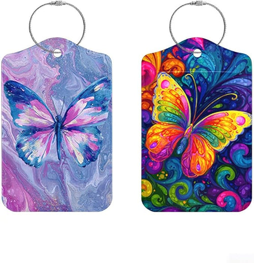 2 Pack Butterfly Luggage Tags for Suitcases, Colorful Artistic Travel ID Tags by Cmialusie
