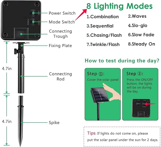 2 Pack 480 LED Solar Chrismas Lights Outdoor, 170 FT Solar String Lights - Image 6