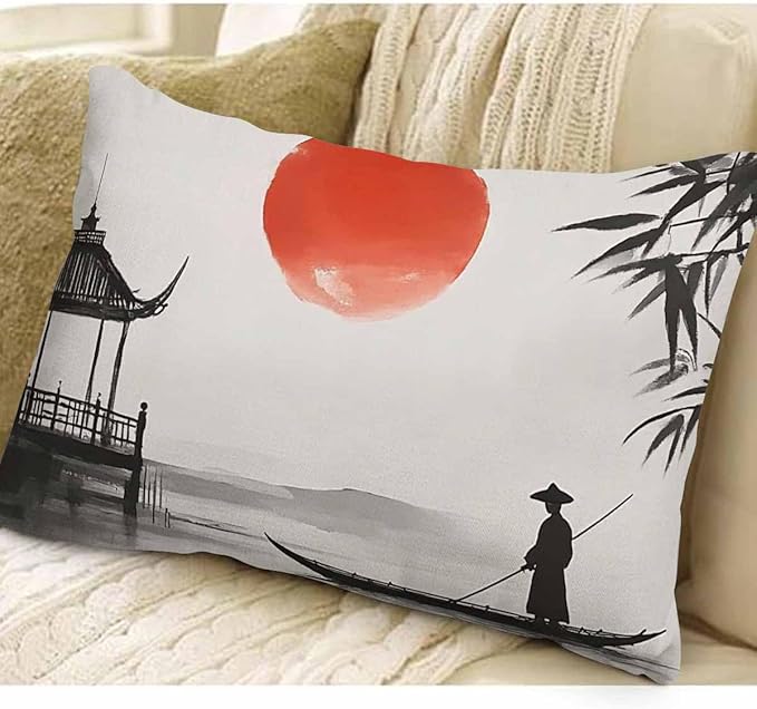 EKOBLA Throw Pillow Case 12x20 Inch Japan Traditional Japanese Painting Man - Image 3