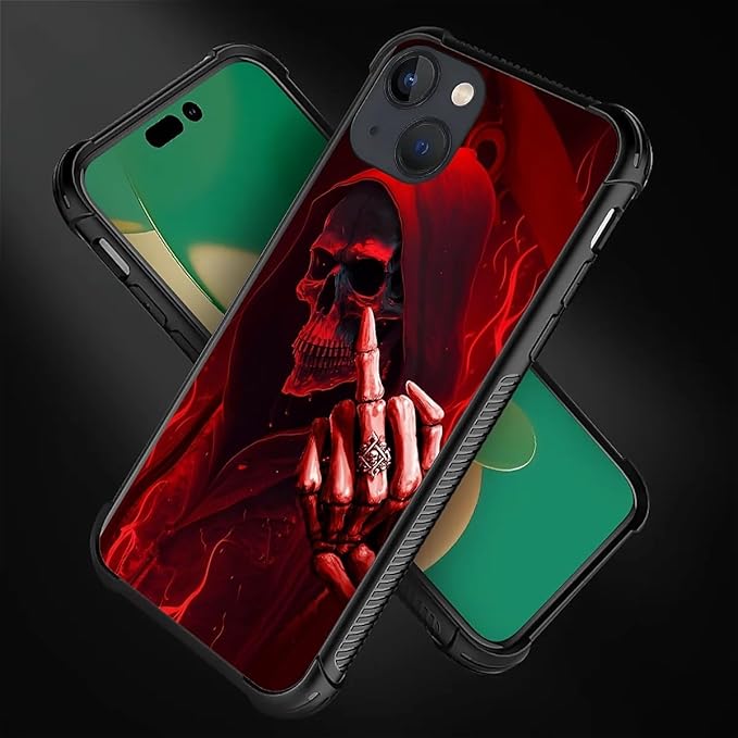 for iPhone 13 Case, Gestures Funny Skull Pattern Graphic Design Girl Boy Soft - Image 5