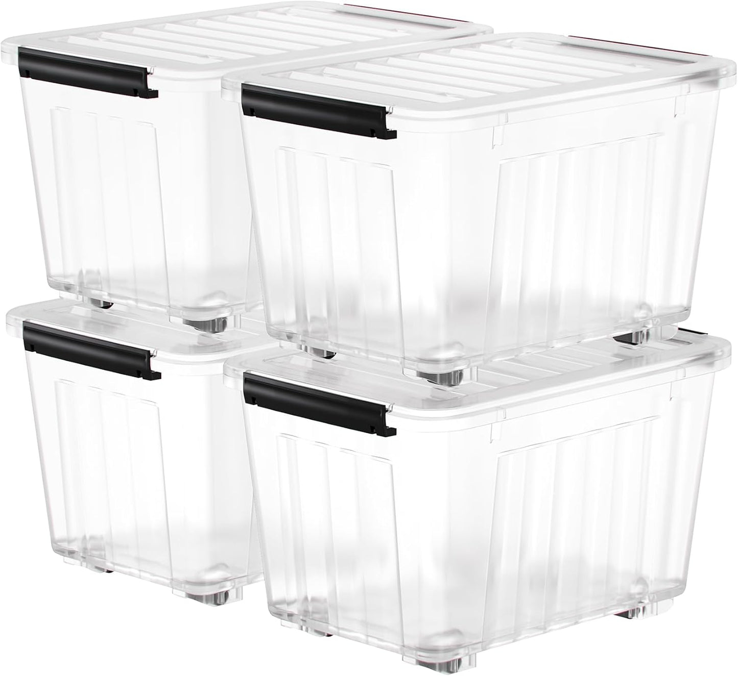 Nazhura 97 Quart Plastic Storage Bin, Stackable and Nestable Storage Boxes with Lids and Secure Latching Buckles, Large Storage Container (Clear, 97Quart-4Pack)