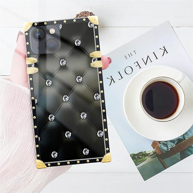 Compatible with iPhone 14 Case, Shiny Black Sofa Crystal Luxury Golden - Image 7