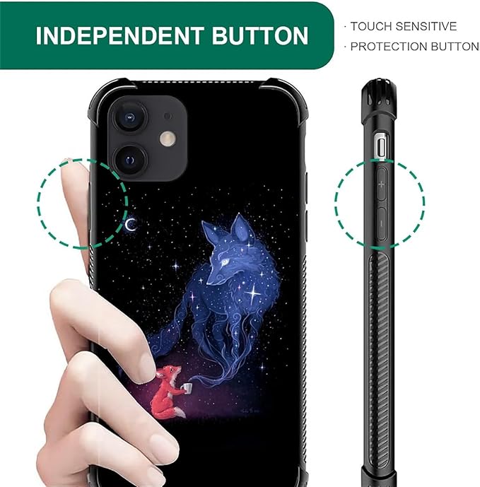 for iPhone 12 Mini Case, Galaxy Fox Wolf Pattern Graphic Design Girl Boy Soft - Image 7