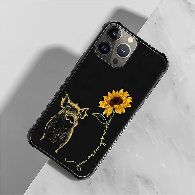 for iPhone 15 Pro Max Case, Pig Sunflower Yellow Sunshine Pattern Graphic - Image 2