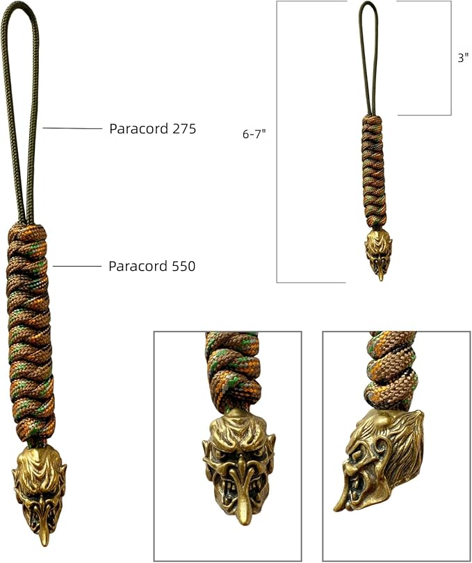 Handmade Lanyards with Brass Beads – Paracord 550 Survival Gear Leash - Image 3