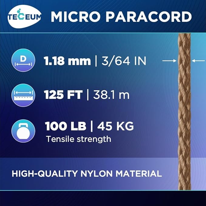 TECEUM Micro Paracord – 1.18 mm X 125 ft – Micro Utility Cord – Thin Braided - Image 2