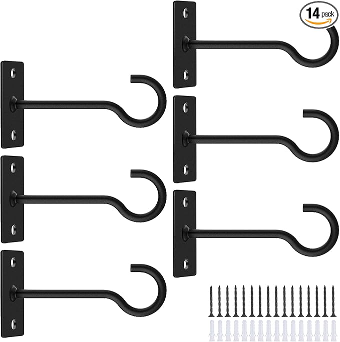 6Pack 4inch Wall Hook for Hanging Plant Bracket Black by QTJUST