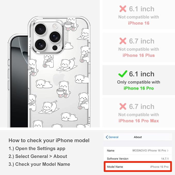MOSNOVO for iPhone 16 Pro Case, Shockproof Military-Grade Protection 6.6ft Drop - Image 2
