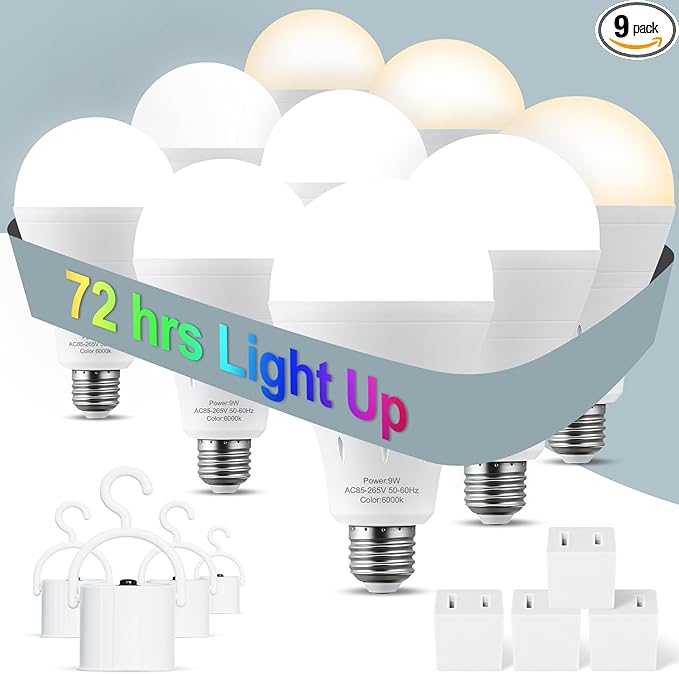9 Pack Rechargeable Emergency Lights Blubs, Battery Powered Light Bulb 9W by ALUOCYI