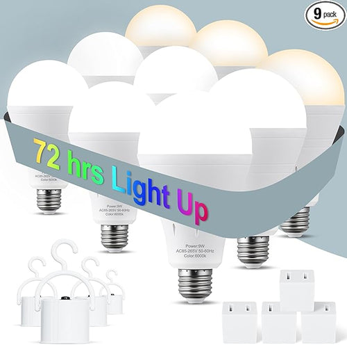 9 Pack Rechargeable Emergency Lights Blubs, Battery Powered Light Bulb 9W by ALUOCYI