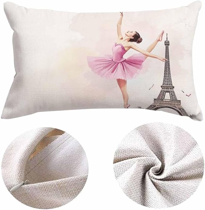 EKOBLA Eiffel Tower Rectangle Pillow Covers Paris Beautiful Ballerina Girl - Image 5