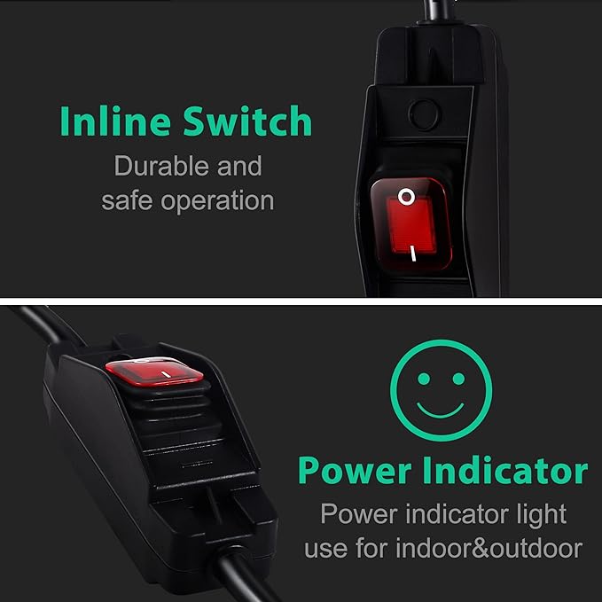 Outdoor Waterproof On/Off Switch Extension Cord, Heavy Duty 125v/250v Black - Image 6