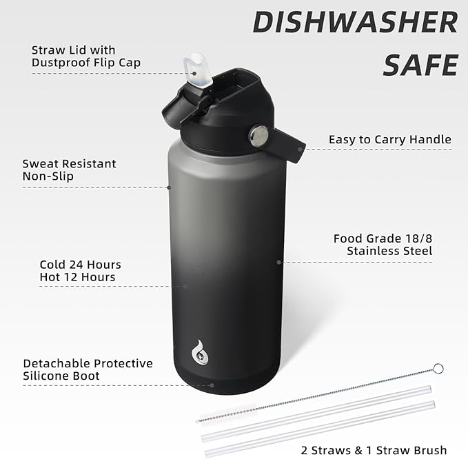 BJPKPK Water Bottle with Straw Lid, 32oz Vacuum Insulated Water Bottles - Image 3
