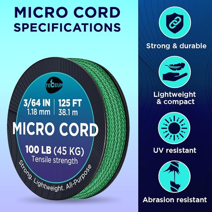TECEUM Micro Paracord – 1.18 mm X 125 ft – Micro Utility Cord – Thin Braided - Image 4
