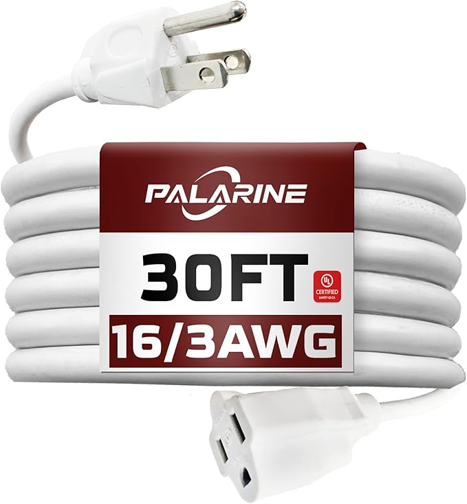 30ft White Outdoor Extension Cord Waterproof, UL Listed, 16/3 SJTW Heavy Duty 3 by PALARINE