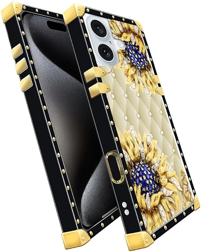 Compatible with iPhone 16 Case, Sunflower Diamonds Leather Luxury Golden - Image 3