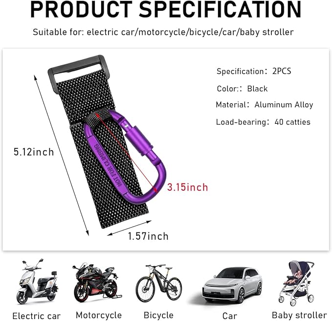 KVAEY 2 Pack Multipurpose Hook for Hanging Helmet, Durable Carabiners, Roll Bar - Image 2