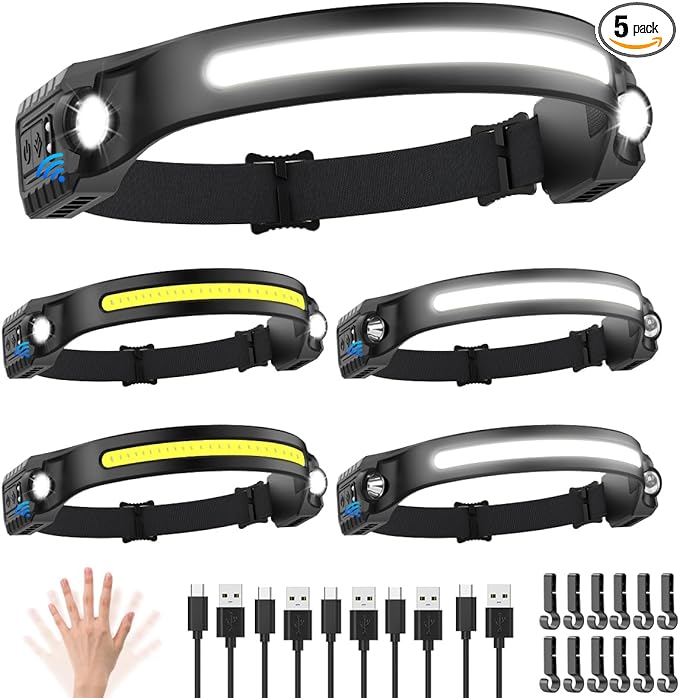 Headlamp Rechargeable 5Pack, 230° Wide Beam Head Lamp by ZIOEYIUE