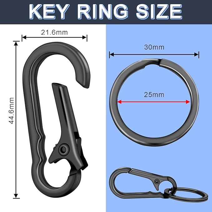 3Pack Assorted Metal Carabiner Clip, Small Keychain Rings, Mini EDC Key Ring - Image 2
