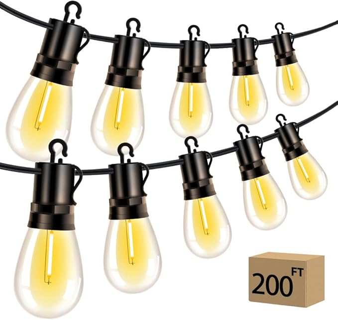 Outdoor Patio String Lights 200ft: S14 LED Shatterproof Bulbs 3 Modes Button by Vozuji