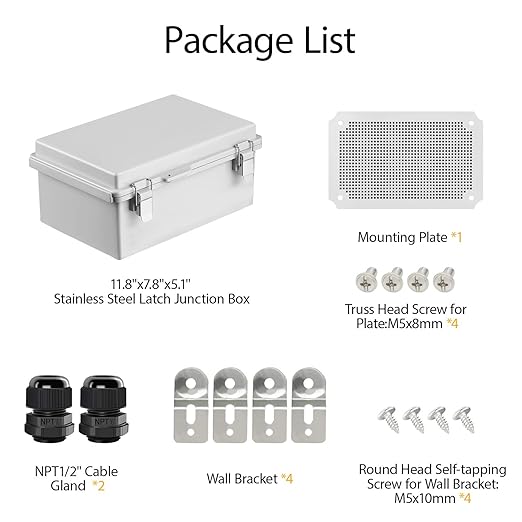 LeMotech Electrical Box, IP67 Waterproof Hinged Cover Stainless Steel Latch - Image 9