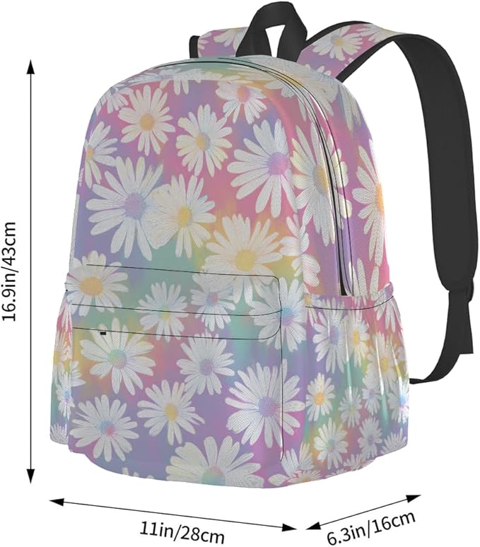 cfpolar 17 Inch Backpack Cute Daisy Flower Laptop Bag Shoulder Bag School - Image 2