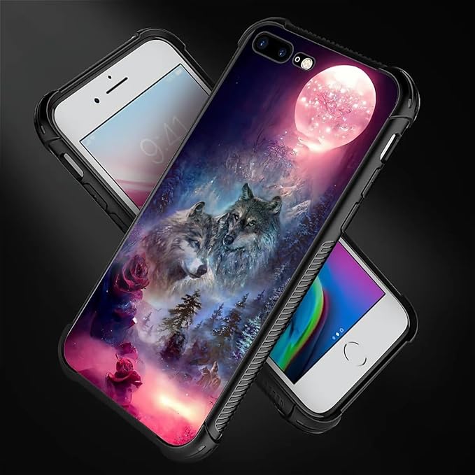 for iPhone 7/8 Case, Star Two Wolfs Howling Pattern Graphic Design Girl Boy - Image 2