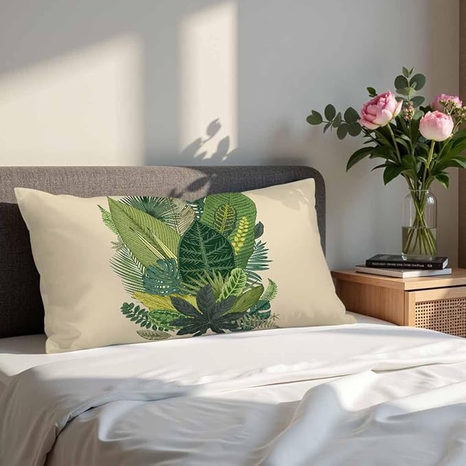 Tropical Leaves Palm 12 X 20 Throw Pillow Covers Set of 2 Green Tree Banana - Image 4
