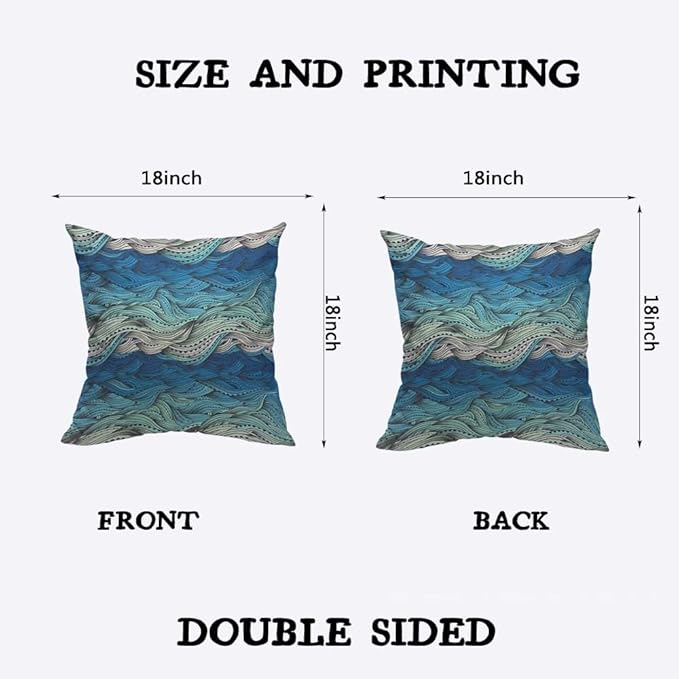 TKS MITLAN Abstract Wave Pillow Covers 18 x 18 Inch Ocean Sea Water Gradient - Image 2