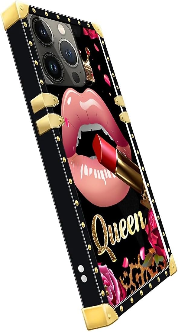 Compatible with iPhone 14 Pro Max Case, Glitter Red Rose Queen Leopard Lipstick - Image 4