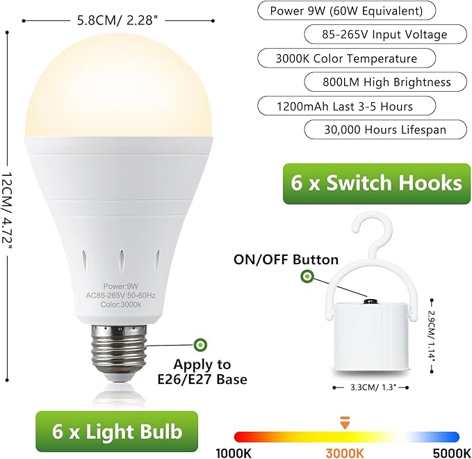 DEBAOBULB 10 Pack Rechargeable Emergency Light Bulbs, Battery Powered LED Light - Image 9