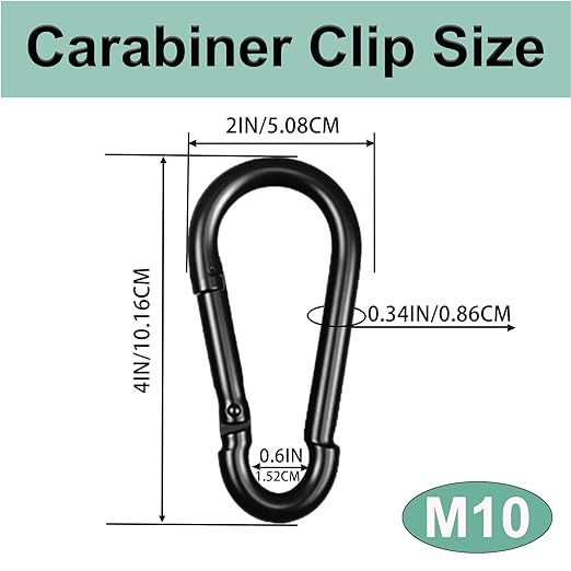 Black Carabiner, Heavy Duty Galvanized Steel Spring Snap Hook Carabiner Clips - Image 2
