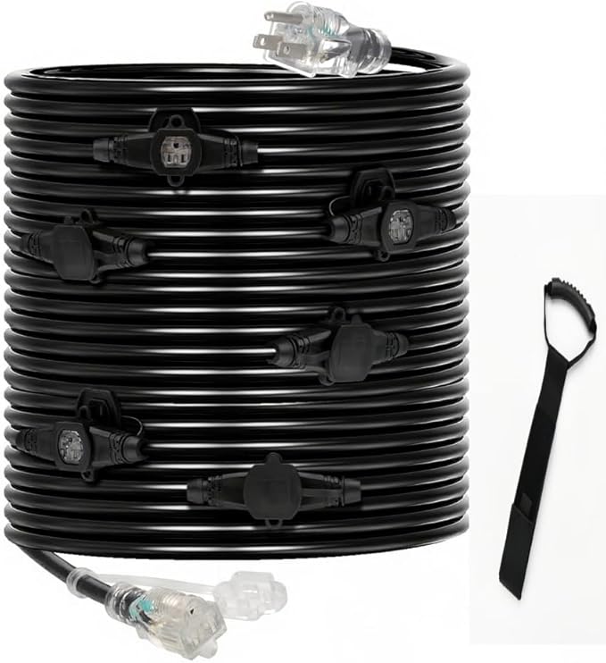 50FT 14 Gauge Heavy Duty Multi-Outlet Outdoor Extension Cord, 7 Evenly Spaced by lalarodia