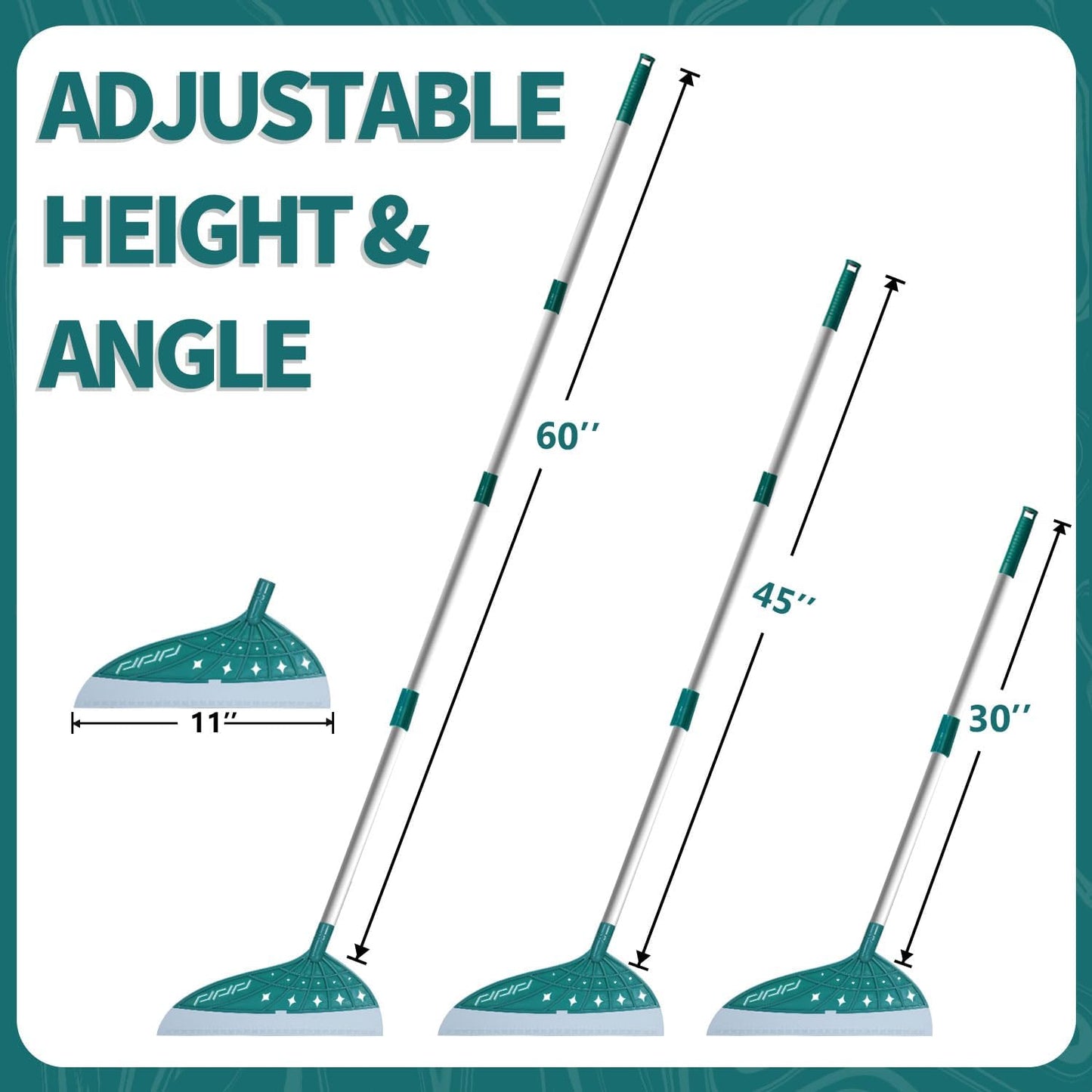 Magic Air Broom Rubber Floor Squeegee for Glass and Floors with Long Aluminum Adjustable Handles,60inch Silicone Squeegee Broom or Pet Hair, Dust and Liquids (Green)