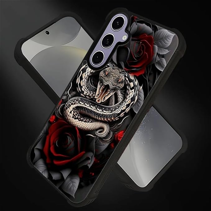 for Samsung Galaxy S24 S25 Case, Entwined Rose Snake Pattern Graphic Design - Image 3