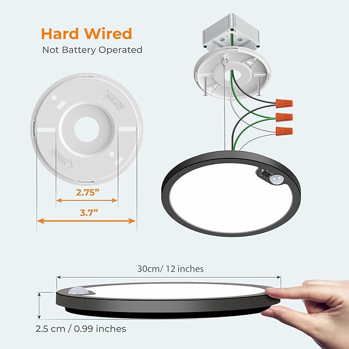 BLNAN Motion Sensor Ceiling Light Wired, 12 Inch 3000K 4000K 5000K Selectable - Image 7